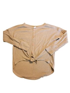 Girl's 2/$10 Old Navy Waffle-Knit Tie-Front Long Sleeve Top - Green Size 6/7